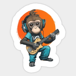 Monkey with headphone plays the guitar Sticker